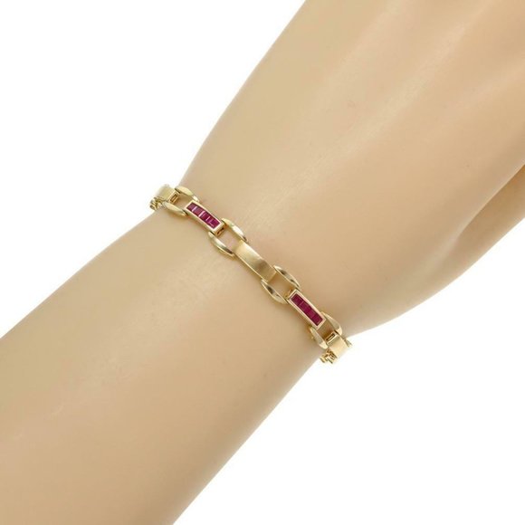 Vintage 1.50ct Ruby 14k YGold Open Link Bracelet - Picture 2 of 5